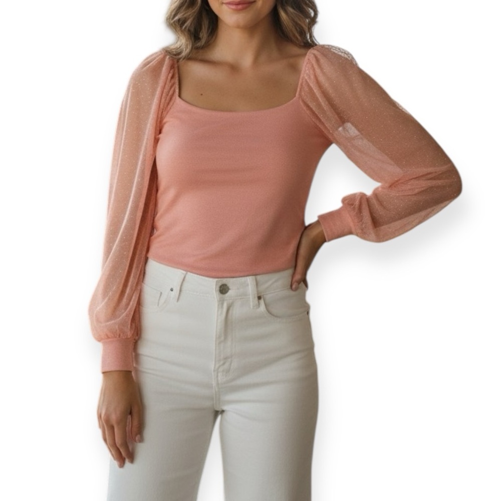 Dorose Fitted Ribbed  Pink Blouse Stretch
